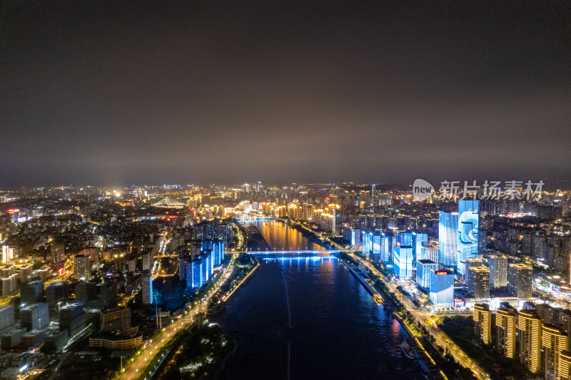 福建福州闽江夜景航拍图