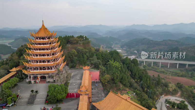 航拍四川遂宁灵泉寺风景区