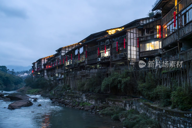 重庆市江津区中山古镇夜景航拍