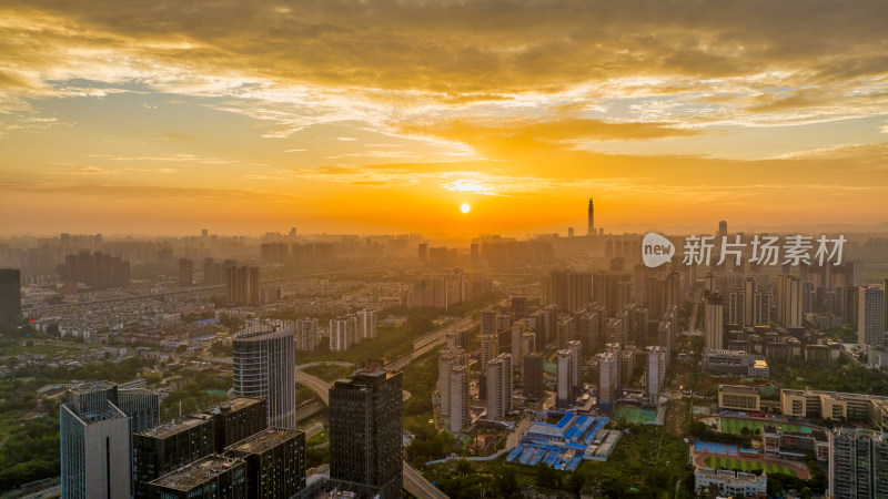 成都最高楼与城市日出朝霞