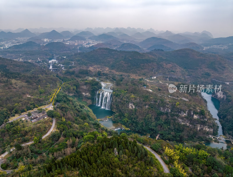 贵州安顺黄果树瀑布大落差瀑布高空航拍