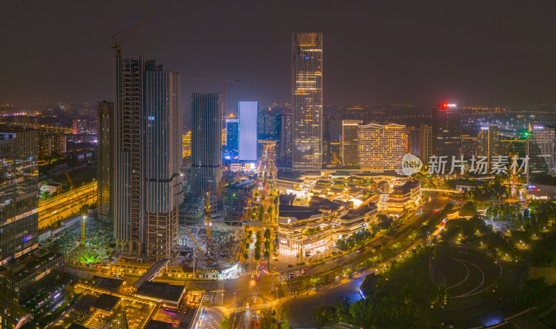 航拍上海浦东新区前滩太古里夜景