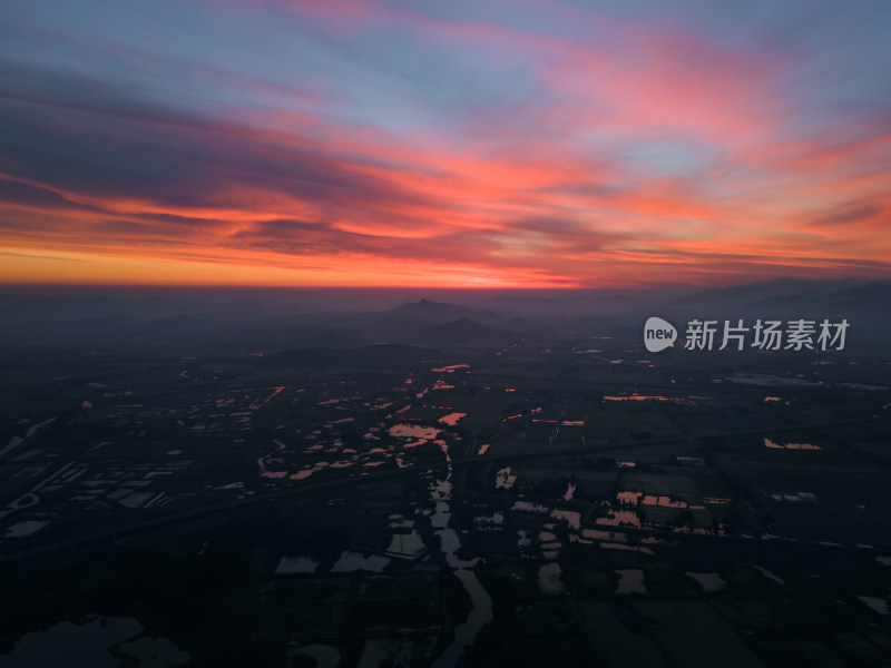 杭州余杭北湖湿地夕阳苕溪晚霞航拍