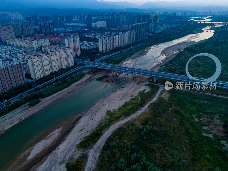 陕西宝鸡渭河两岸航拍图