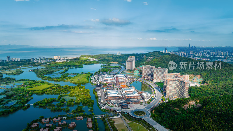 湖州滨湖海雨后城市晴天鸟瞰景观航拍