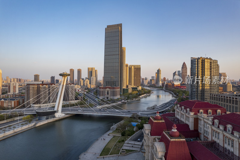 天津海河津湾CBD金融中心城市夜景航拍