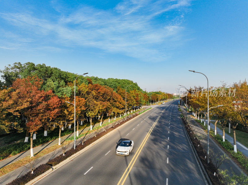 航拍道路上的秋冬景观