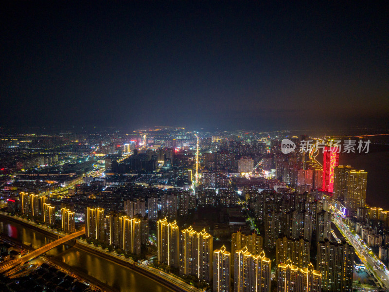 安徽芜湖城市夜景灯光航拍图