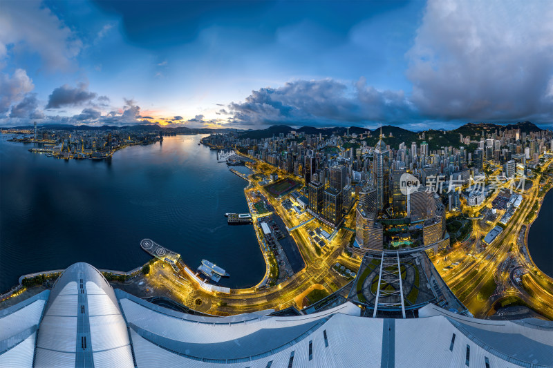 香港维多利亚港CBD中环夜景日出高空航拍