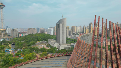 航拍湖南株洲神农城4A景区神农大剧院