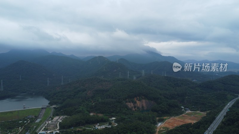 航拍广东省东莞市清溪镇城市风光