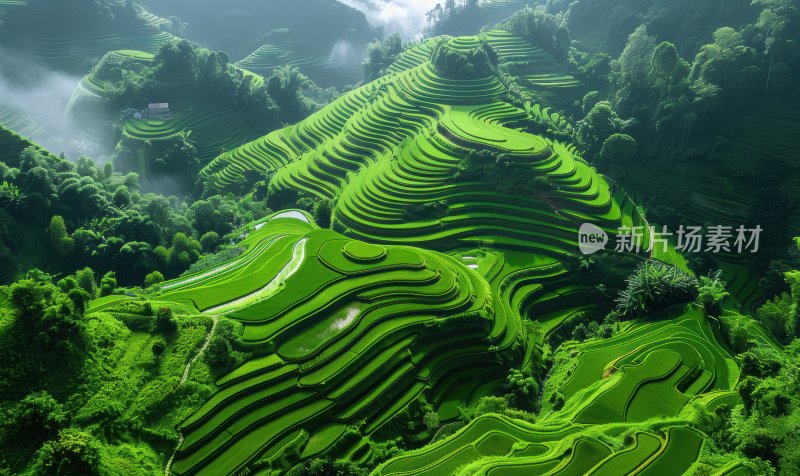 绿色山间稻田梯田农业自然生态背景