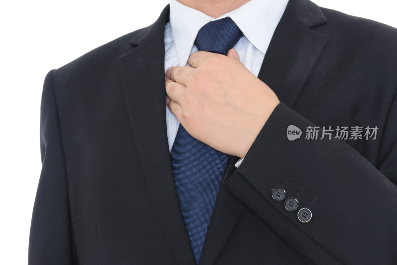 穿着黑色西服的男士手模领带