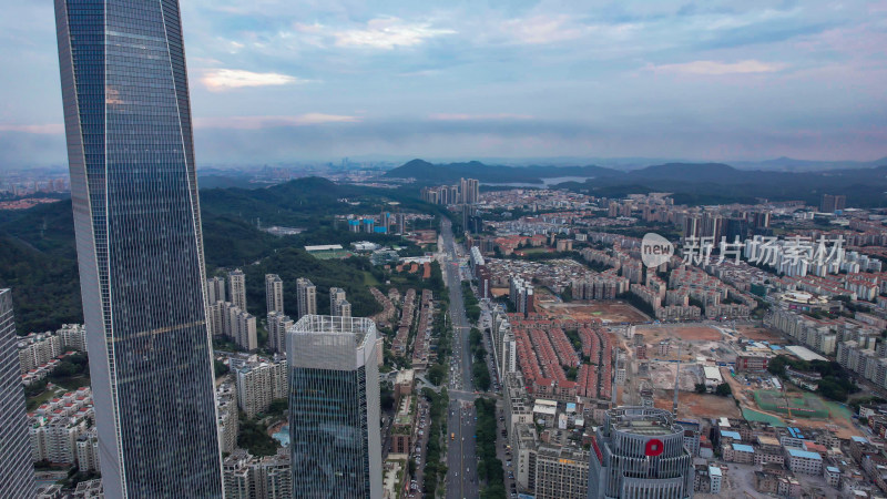 广东东莞城市CBD鸿福路高楼航拍