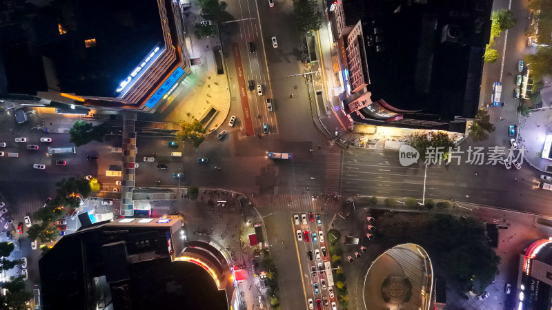 三线城市夜景交通岳阳夜景航拍图