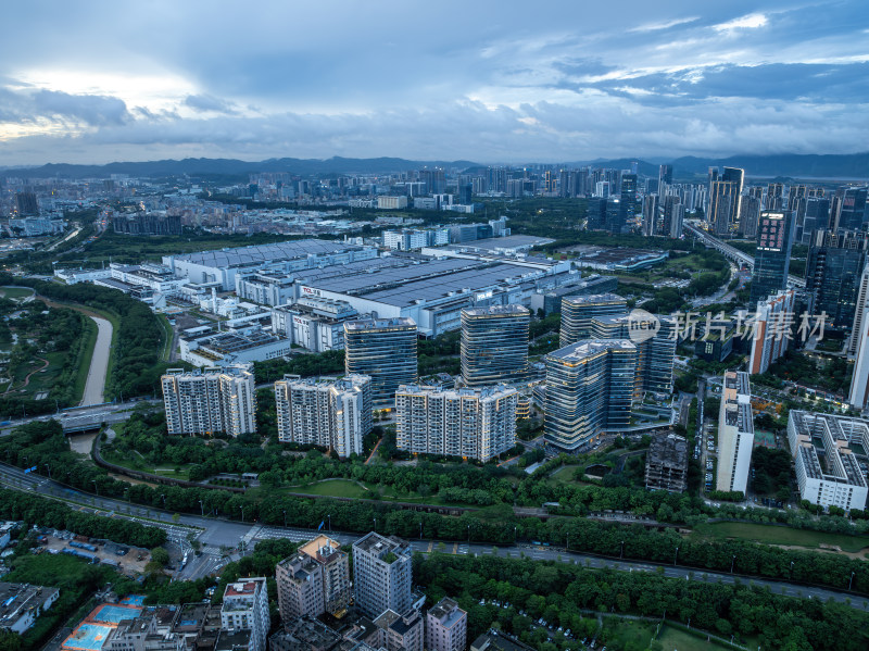 深圳光明新区CBD高新科技区蓝调高空航拍