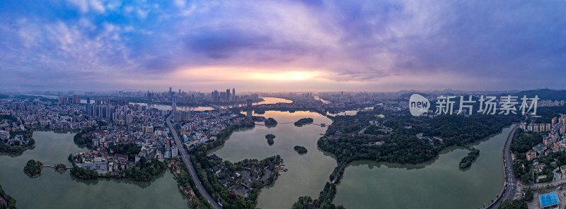 广东惠州西湖日出航拍全景图