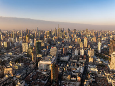 上海外滩陆家嘴城市建筑群城市天际线航拍