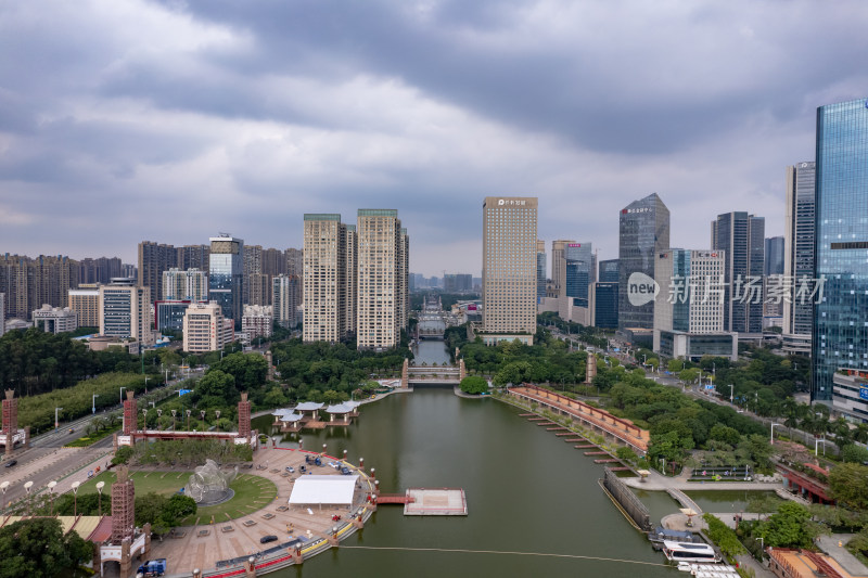 广东佛山千灯湖风光航拍图