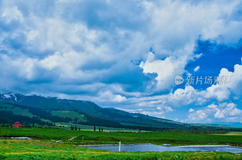 新疆伊犁那拉提草原旅游景区河流自然风光