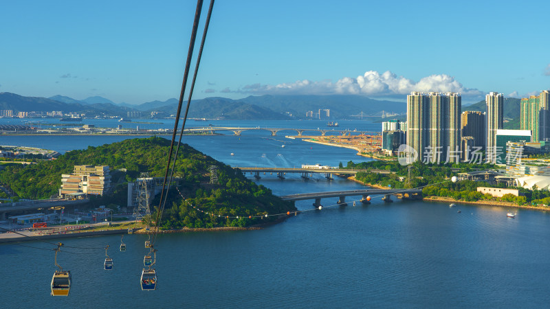 香港离岛大屿山海洋索道城市天际线