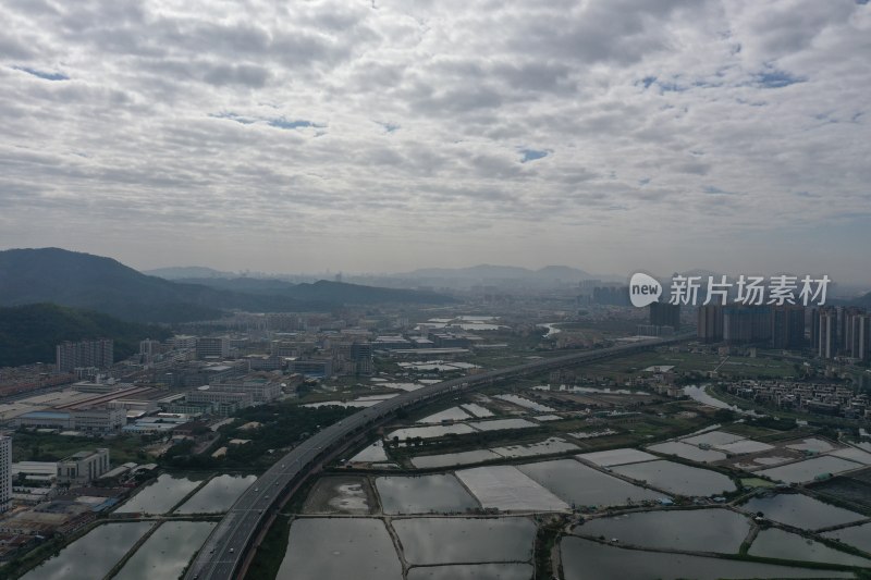 中山三乡面貌鱼塘养殖景色航拍