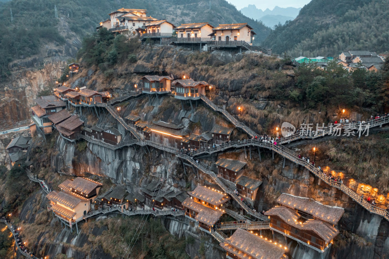 江西上饶望仙谷景区航拍夜景风格