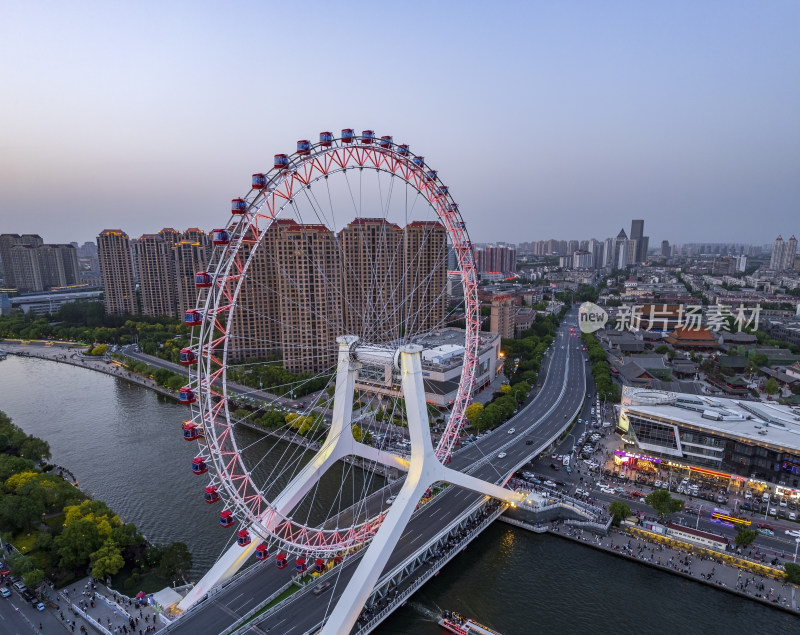 天津之眼摩天轮城市夜景航拍