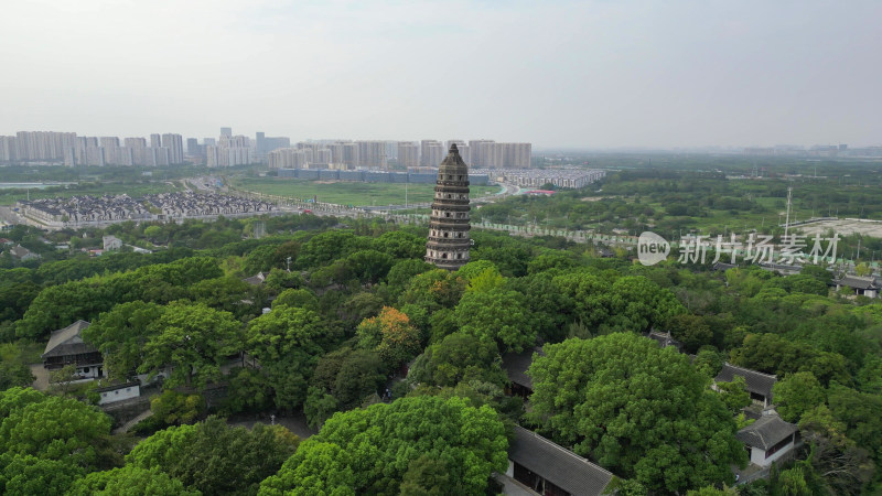 航拍江苏苏州虎丘山风景名胜区虎丘斜塔