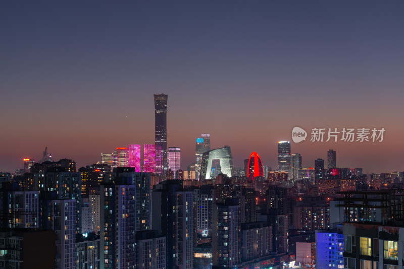 北京CBD核心区夜景灯光之中国尊夜景
