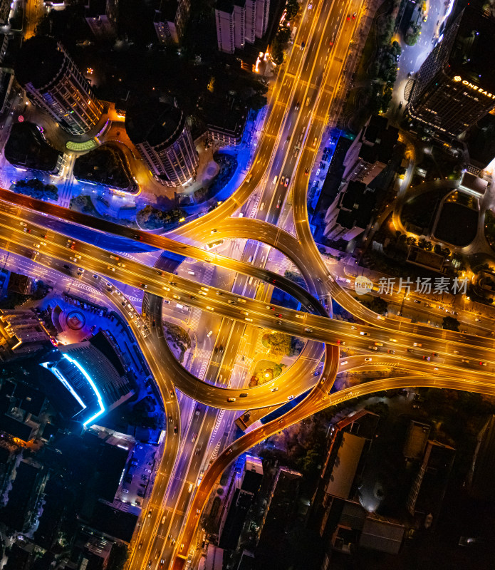 航拍上海鲁班路立交桥夜景