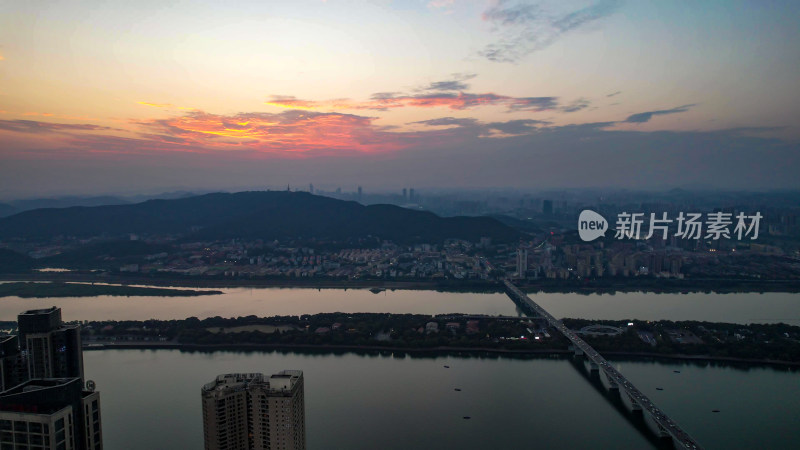 湖南长沙岳麓山夕阳晚霞航拍