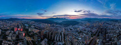 三明晚霞夜幕降临航拍全景图