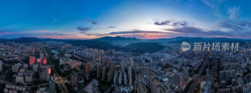 三明晚霞夜幕降临航拍全景图