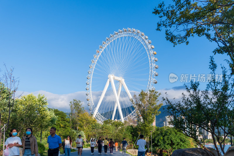 公园中漫步人群与摩天轮景观