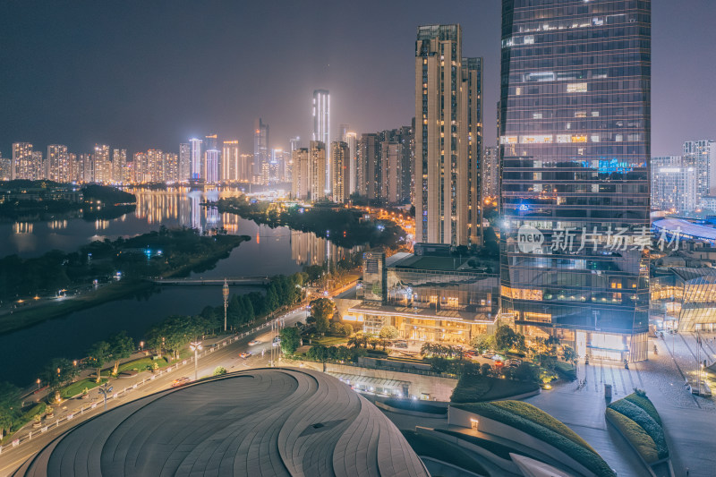长沙金茂广场与龙王港夜景航拍