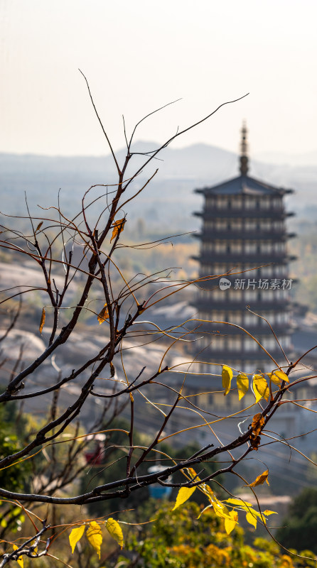 中式古塔秋日全景