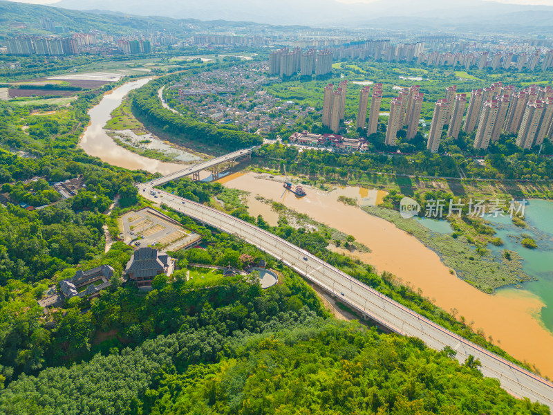 航拍西双版纳景洪市城市风光