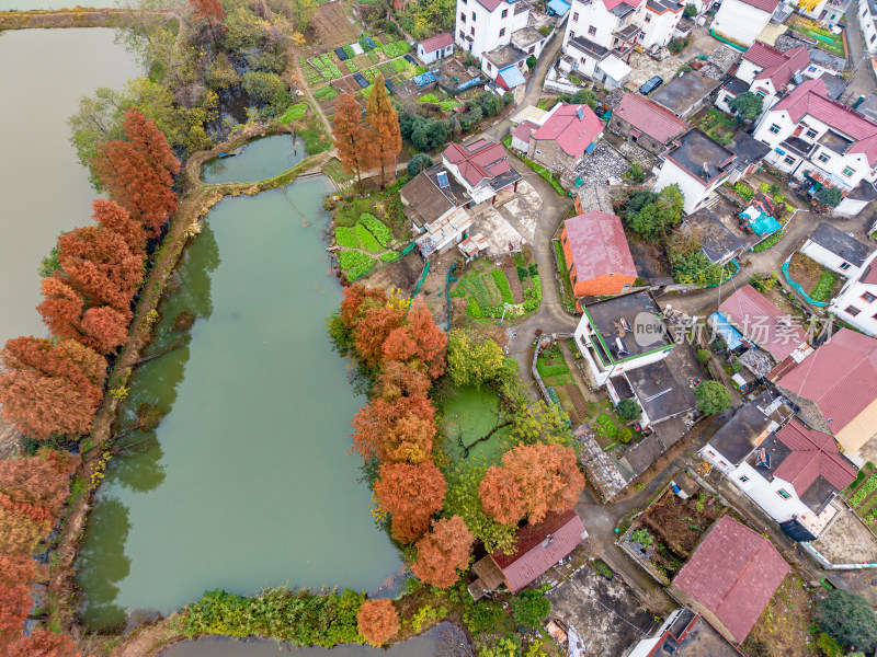 乡村农田民居航拍全景