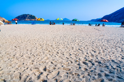 香港石澳旅游区滨海海景沙滩礁石海浪风景