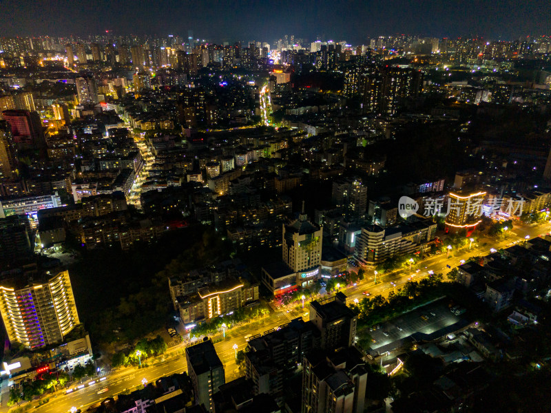 四川自贡城市夜景灯光航拍图