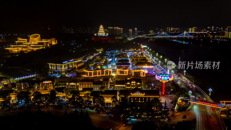 宝鸡城市夜景航拍图