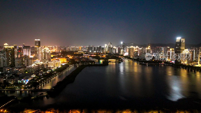 福建厦门筼筜湖夜景灯光航拍