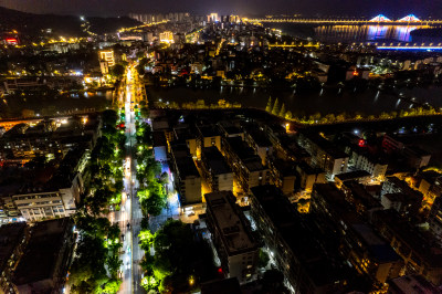 湖北襄阳城市夜景古城现代建筑航拍