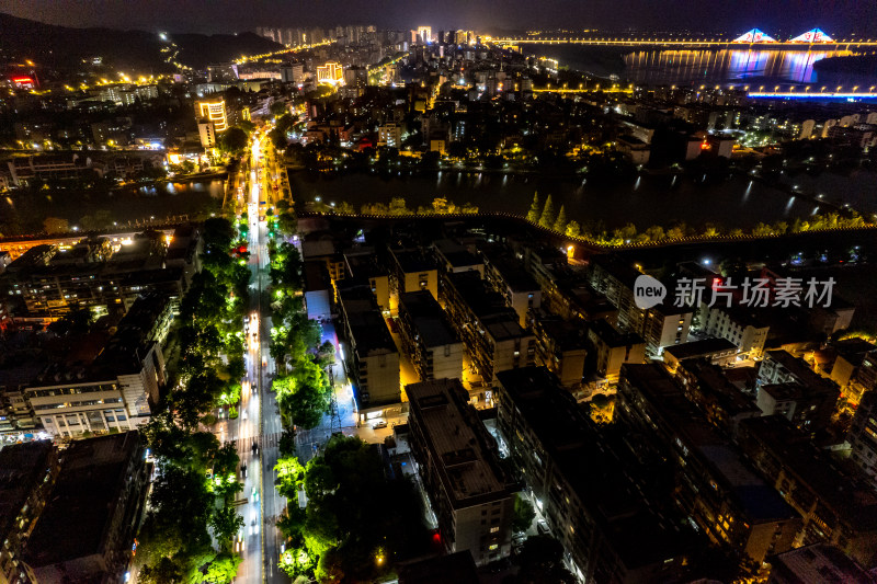 湖北襄阳城市夜景古城现代建筑航拍