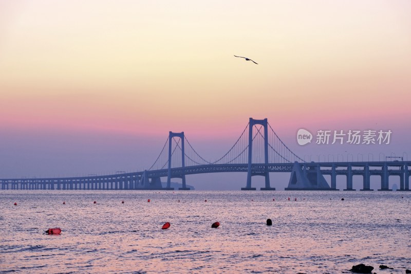 大连星海公园跨海大桥的日出