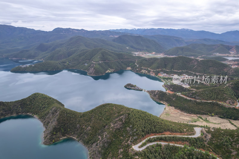 云南丽江泸沽湖摩梭族美景高空航拍