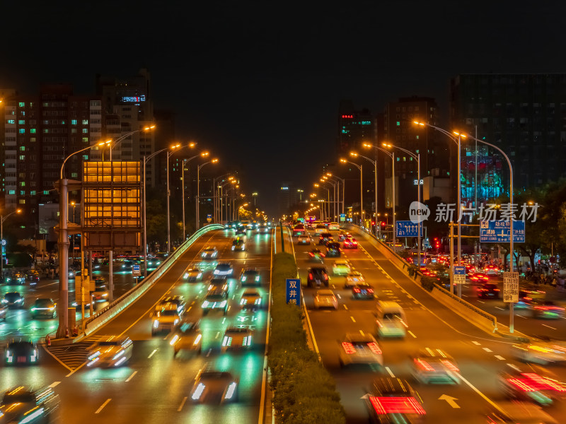 北京国贸CBD国贸立交桥夜晚道路车流
