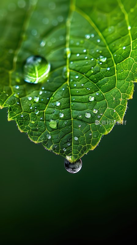 雨后绿叶水珠微距叶片露珠自然背景