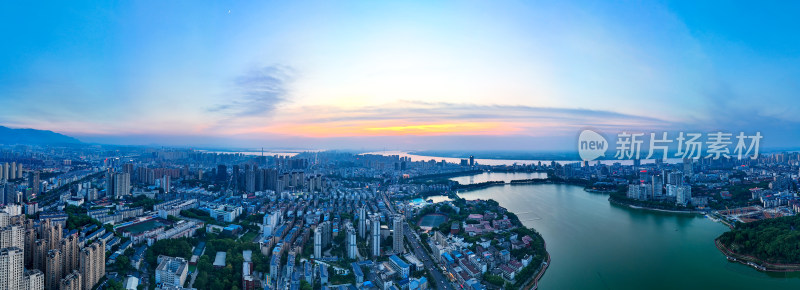 九江晚霞夜幕降临航拍全景图